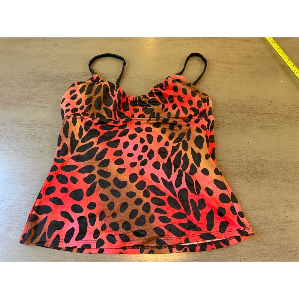 Athena Womens Animal Print Tankini Swim Top Red Orange Size 14 67040 USA Made